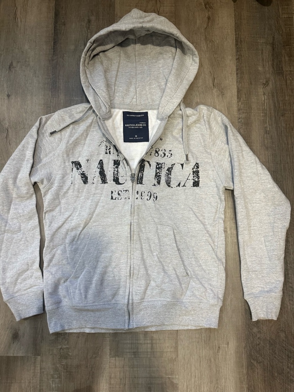 Nautica Light Gray Full-Zip Hoodie with Navy Label